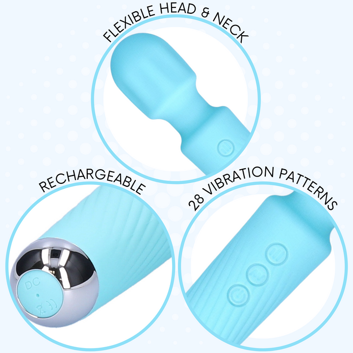 This toy has a flexible head & neck, rechargeable, 28 vibration patterns