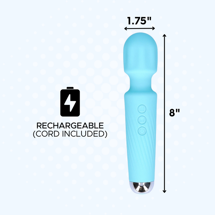 This rechargeable massage wand has a cable cord included. 1.75 inches wide, 8 inches 