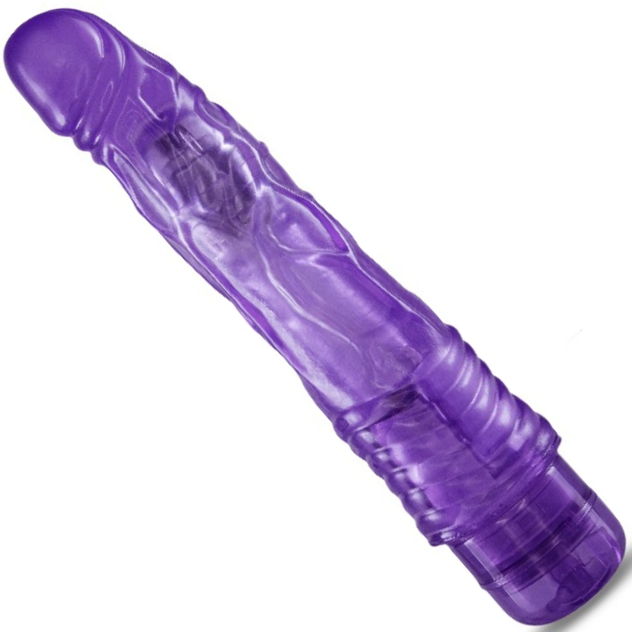 Image of the vibrating dildo. This real-feel dong is perfect for targeted G-spot stimulation as it is both curved and flexible! The raised veins provide added stimulation that will feel just like the real thing!