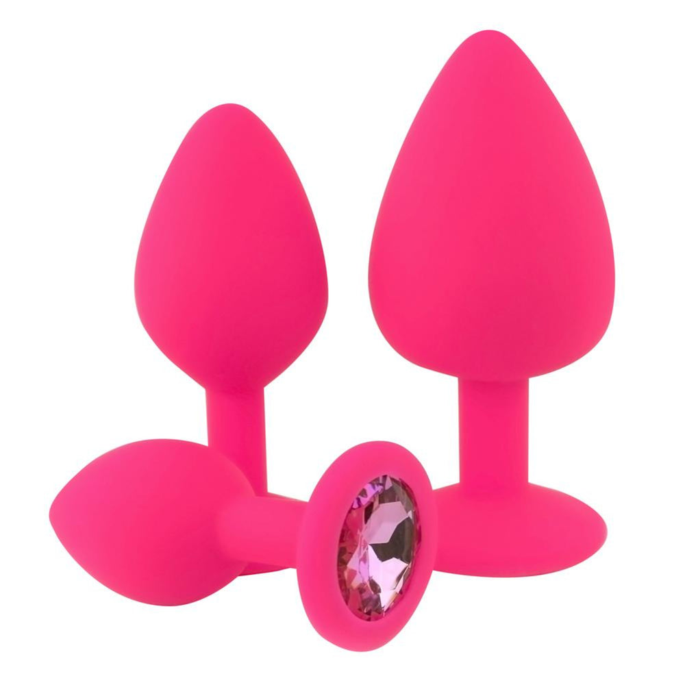 Silicone Jeweled Anal Plug pink with pink jewel