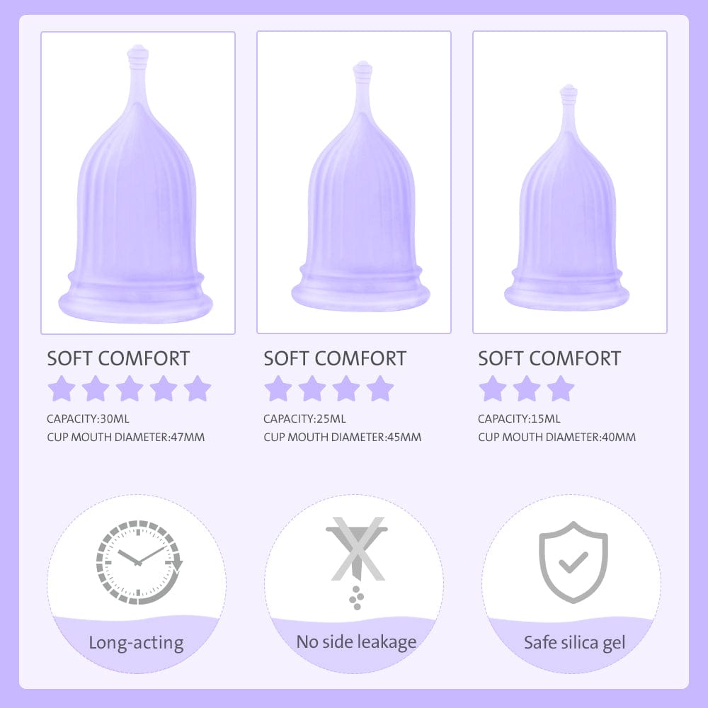 Trio set of lavender colored menstrual cups