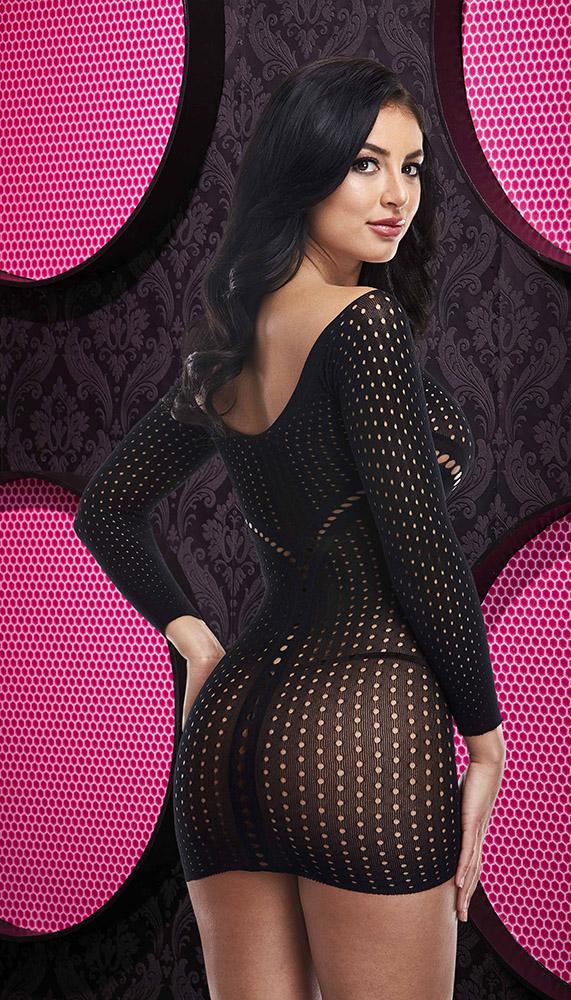 Long Sleeve Keyhole Mini Dress - Lingerie