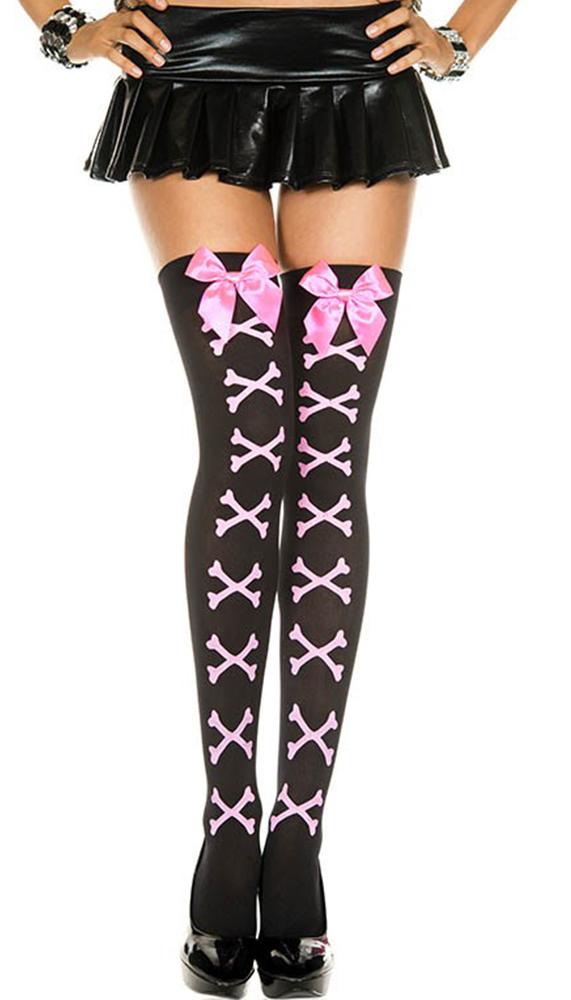Black/Pink Cross Bone Stocking - Lingerie