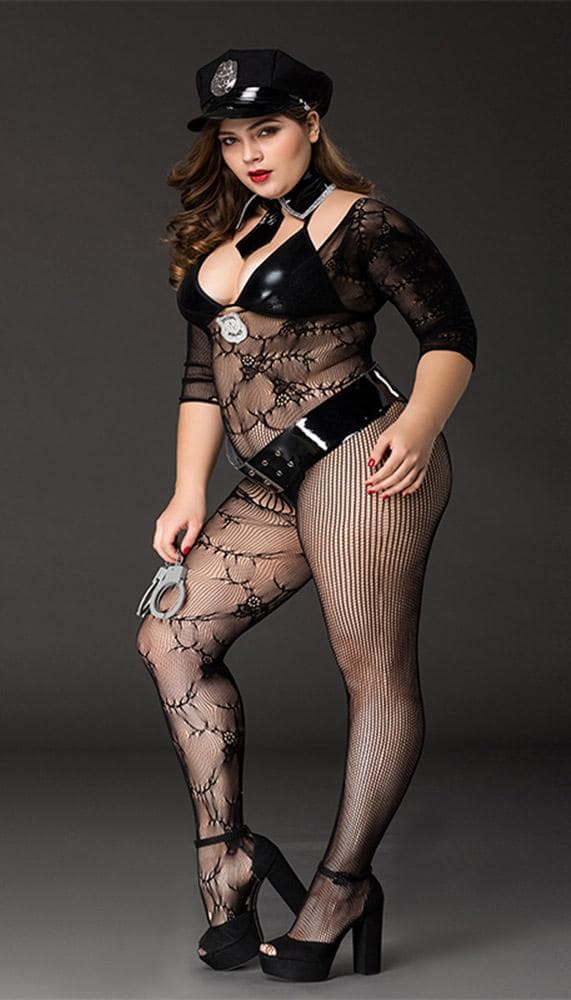 Plus Size Model In Bodystocking Police Cotume