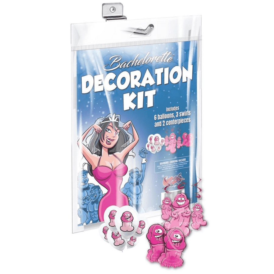 Image displays a bachelorette party decorations kit in manufacturers packaging.