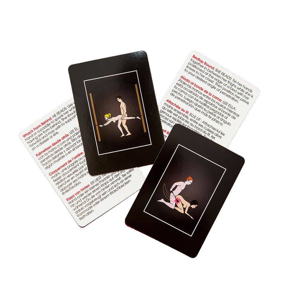 Image of the 50 Positions Of Bondage Sex Position Cards with instructions printed on the back