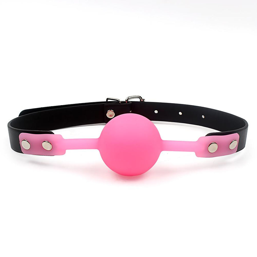 Silicone Ball Gag With Adjustable Leather Straps - Bondage